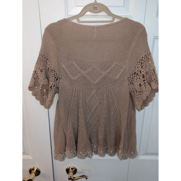 NWOT Free People Knit Cream Medium Oversized T-shirt Sweater with Lace - Picture 8 of 10
